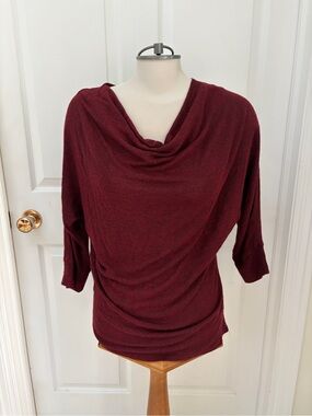 Eclipse Draped Scoop-Neck Sweater in Burgundy